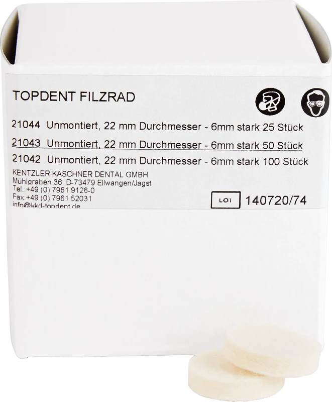 TOPDENT Filzräder  Packung  50 Stück mittel, Rad 22 x 6 mm