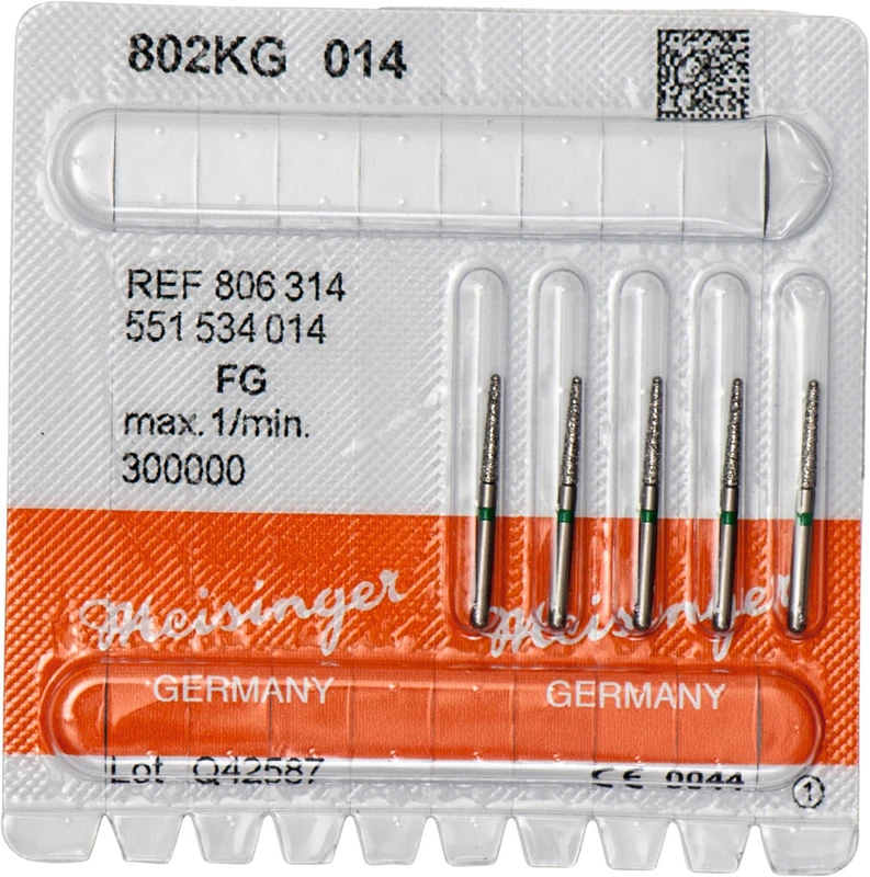 Diamanten 802  Packung  5 Stück grün grob, FG, Figur 551 konisch rund Stirn n. diamantiert, 9 mm, ISO 014