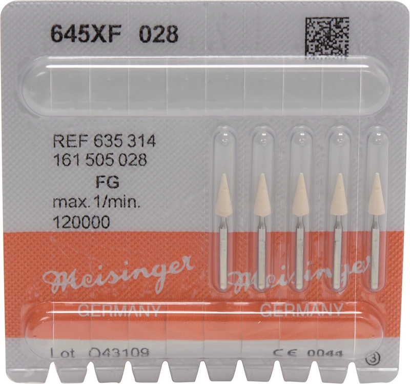 Keramische Schleifer 645  Packung  5 Stück weiß extra fein, FG, Figur 161, 7 mm, ISO 028