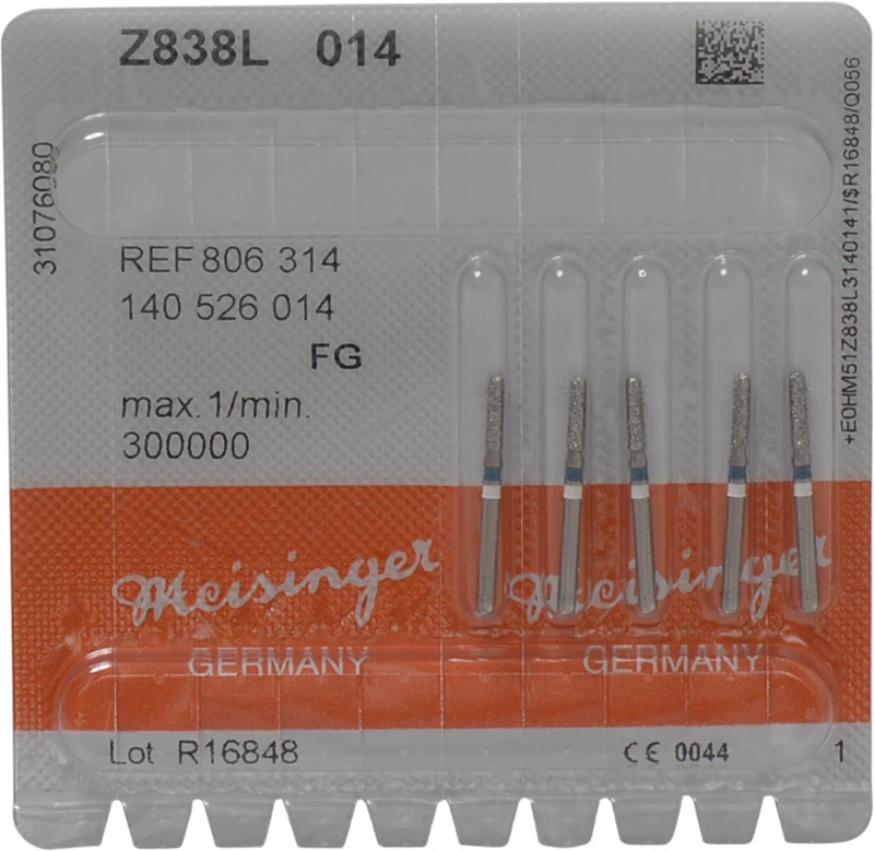 Diamanten Z838L  Packung  5 Stück blau mittel, FG, Figur 140 lang Zylinder rund, 6 mm, ISO 014