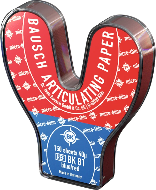 Occlusionspapier Arti-Check® 40 µ  Spenderbox  150 Bogen blau\rot, Hufeisenform, BK 81