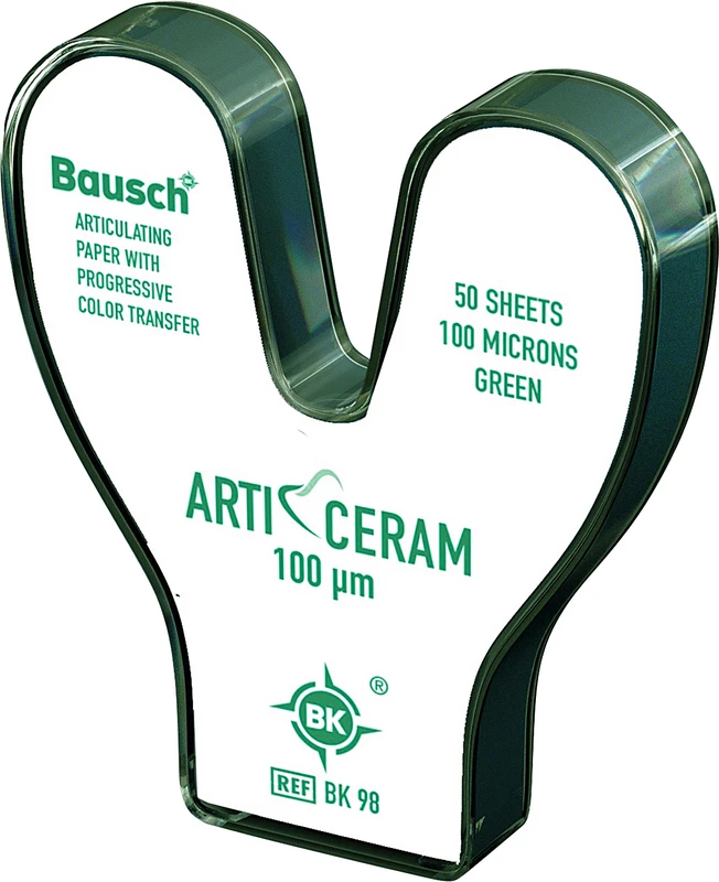 Arti-Ceram   Packung  1 Hufeisen-Spender, 50 Artikulationspapiere grün, 100 µm , 52 x 20 mm