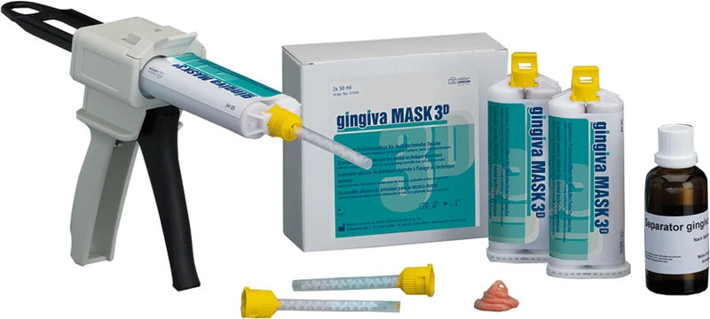 gingiva MASK 3D  Packung  2 x 50 ml Doppelkartusche rosa, 12 Mixing Tips gelb