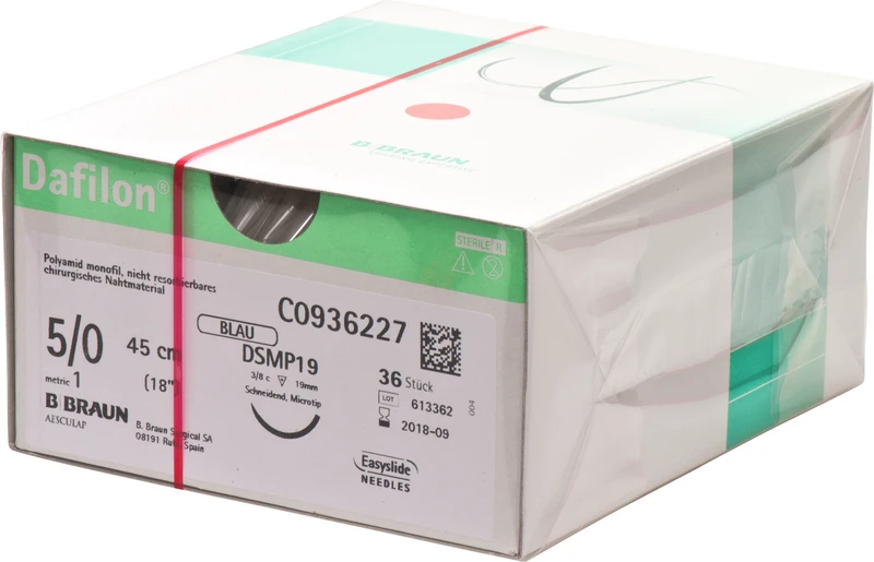 Dafilon®  Packung  36 Stück blau, 45 cm, DSMP19, 3\8 Kreis, schneidend, Mikropräzision, 19 mm, USP 5\0
