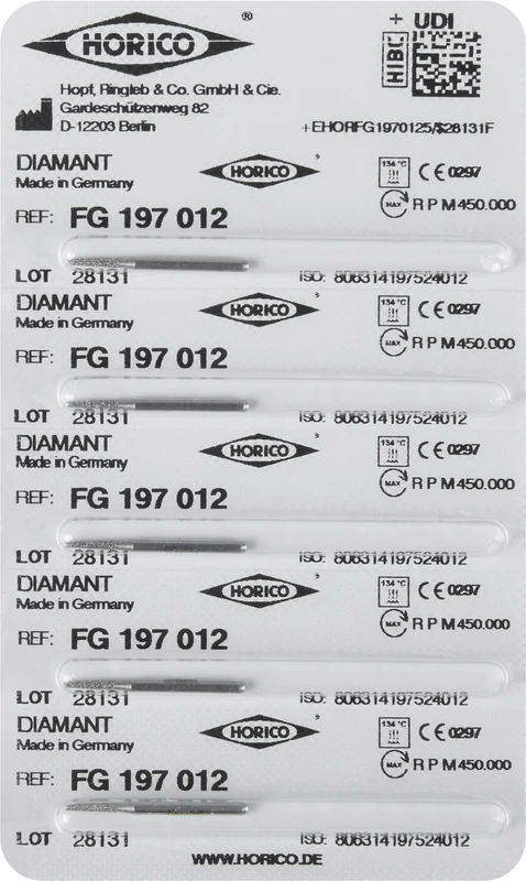 Diamantschleifer 197  Packung  5 Stück FG, Figur 197, 6 mm, ISO 012