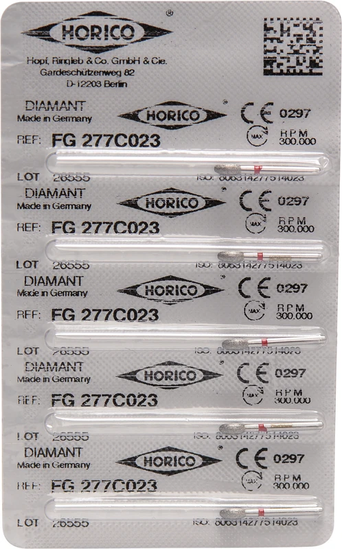 Diamantschleifer 277  Packung  5 Stück rot fein, FG, Figur 277, 4,5 mm, ISO 023