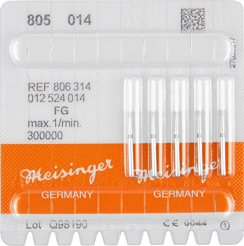 Diamanten 805  Packung  5 St. blau mittel, FG, Fig. 012 umgek. Kegel, Kante scharf, 1,5 mm, ISO 014