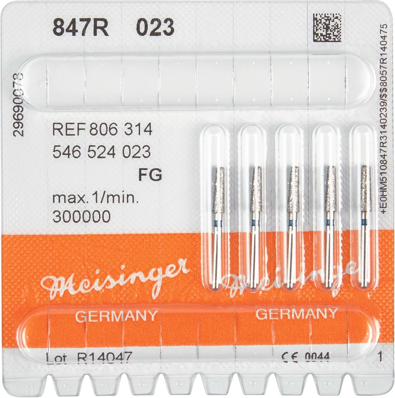 Diamanten 847  Packung  5 Stück blau mittel, FG, Figur 546 Konus Kante abgerundet, 8 mm, ISO 023