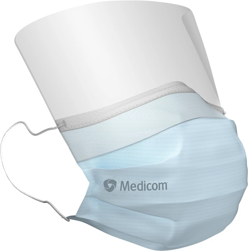 Medicom® SafeMask® SofSkin® fog-free medizinischer Mundschutz  Packung  25 Stück blau, mit Visier, mit Ohrschlaufe
