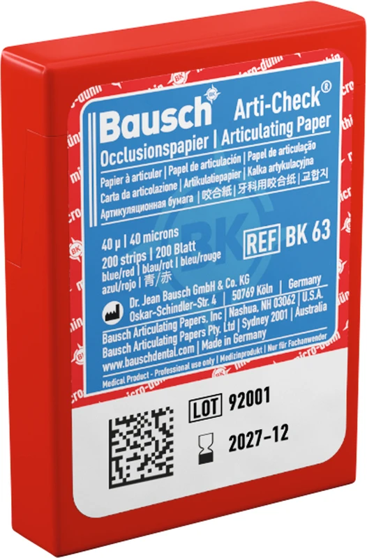 Occlusionspapier Arti-Check® 40 µ  Packung  200 Streifen blau\rot, vorgeschnittene Streifen, BK 63