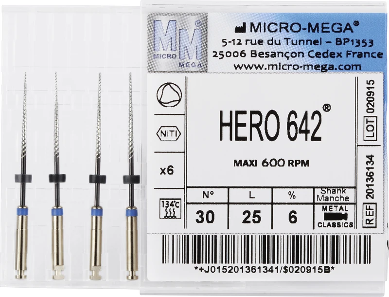 HERO 642 Feilen  Packung  6 Stück 25 mm, Taper.06, ISO 030