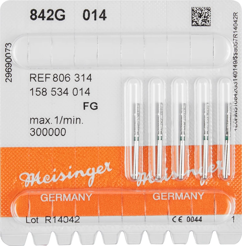 Diamanten 842  Packung  5 Stück grün grob, FG, Figur 158 Zylinder abgerundet, 8 mm, ISO 014