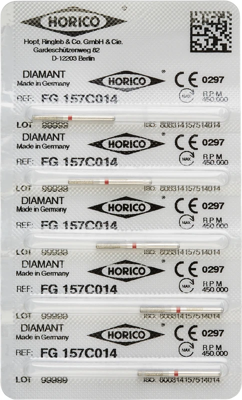 Diamantschleifer 157  Packung  5 Stück rot fein, FG, Figur 157, 6 mm, ISO 014