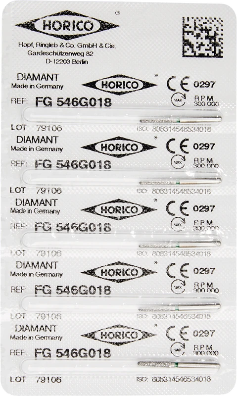 Diamantschleifer 546  Packung  5 Stück grün grob, FG, Figur 546, 8 mm, ISO 018