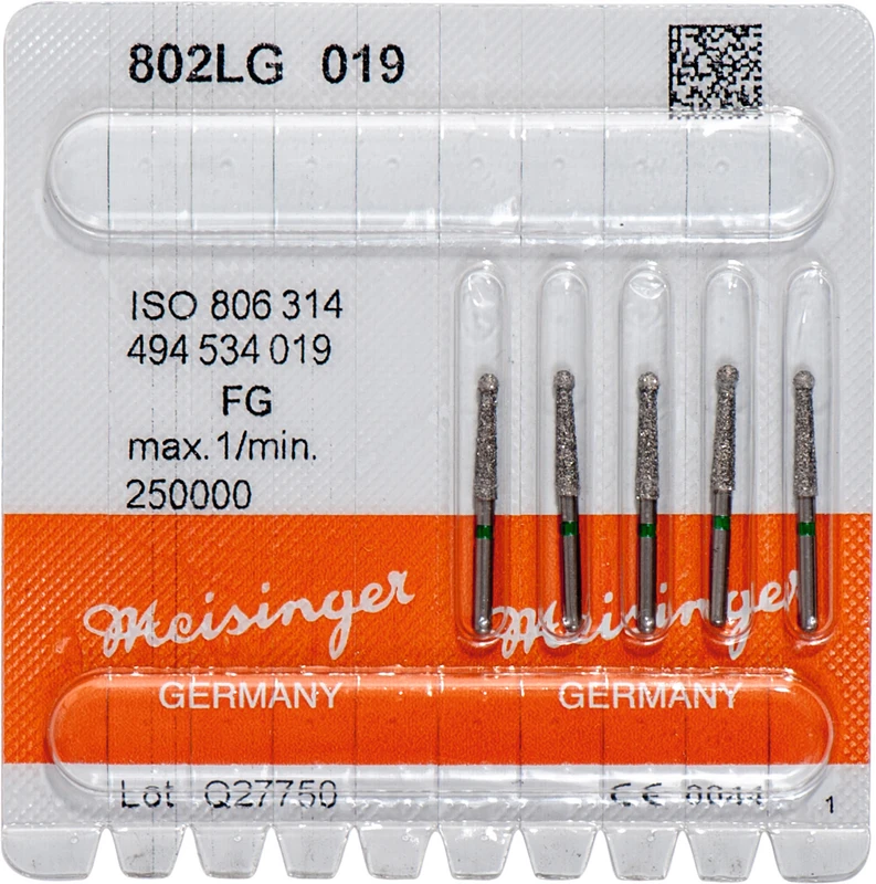 Diamanten 802  Packung  5 Stück grün grob, FG, Figur 494 Rund lang, 10 mm, ISO 019