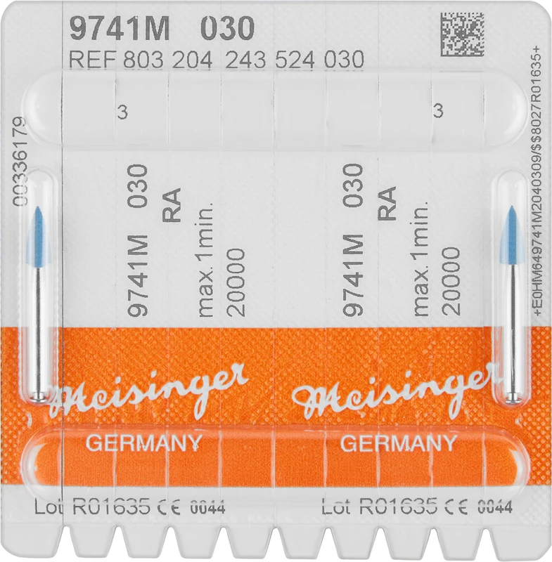 Diamantpolierer 9741  Packung  2 Stück blau mittel, FG, Figur 243, 7,5 mm, ISO 030