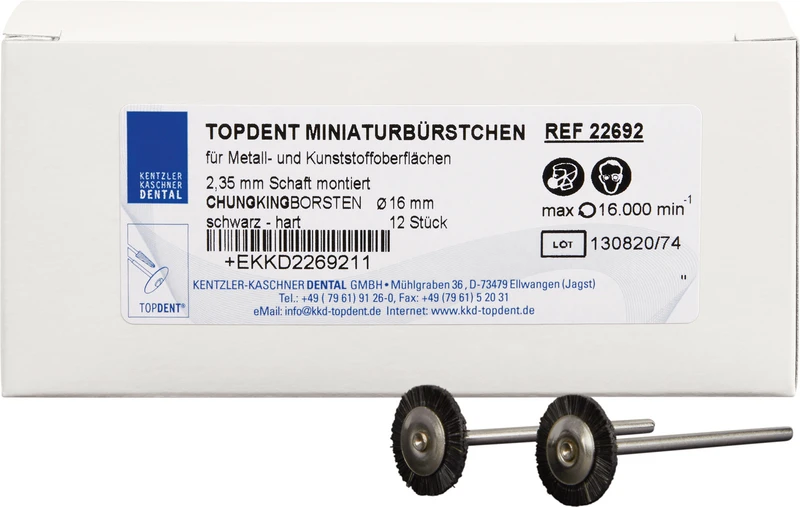TOPDENT MINIATURBürstchen  Packung  12 Stück HP, Chungkingborsten, schwarz hart, Ø 16 mm