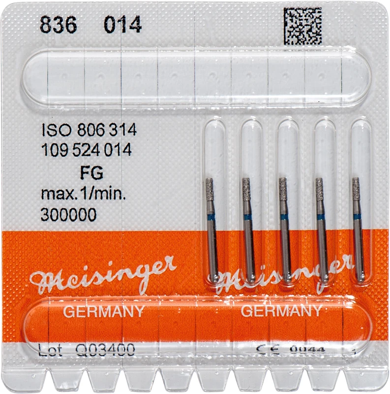 Diamanten 836  Packung  5 Stück blau mittel, FG, Figur 109 Zylinder, 4 mm, ISO 014