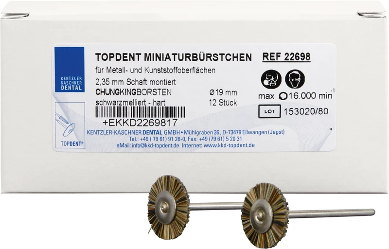 TOPDENT MINIATURBürstchen  Packung  12 Stück HP, schwarzmeliert, x-hart, Ø 19 mm
