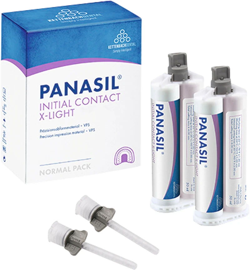Panasil® initial contact X-Light  Packung  2 x 50 ml Doppelkartusche, 8 Mischkanülen grau