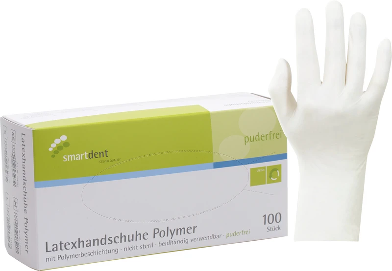 smart Polymer Latexuntersuchungshandschuhe  Packung  100 Stück puderfrei, weiß, M