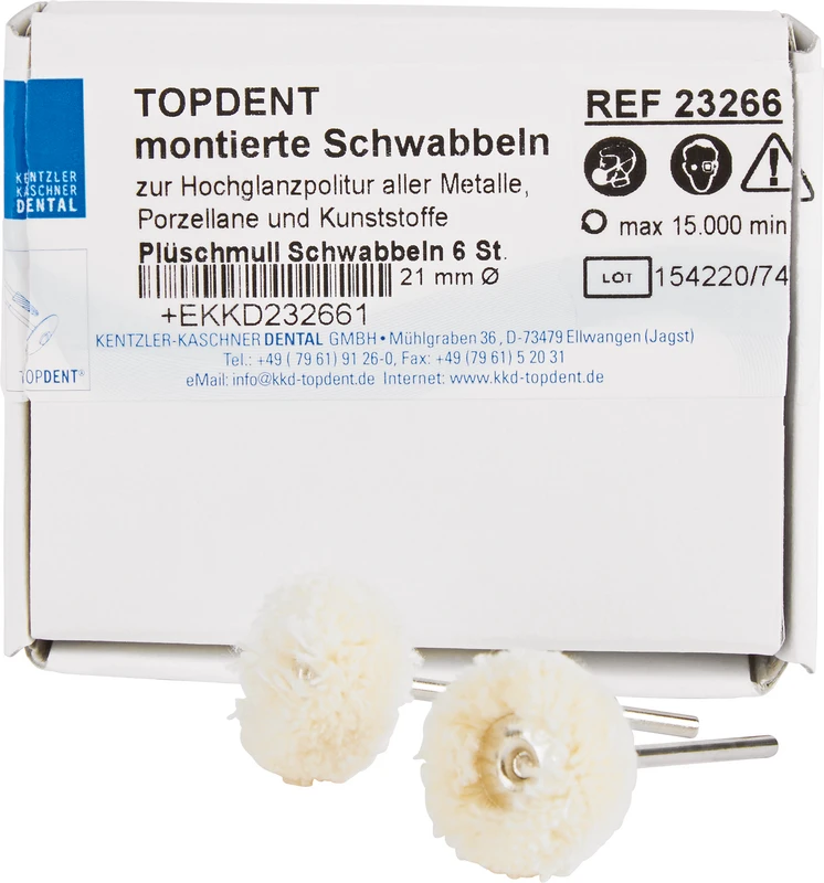 Montierte Schwabbeln - Plüschmull  Packung  6 Stück weiß, Ø 21 mm