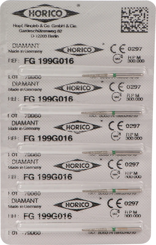 Diamantschleifer 199  Packung  5 Stück grün grob, FG, Figur 199, 10 mm, ISO 016