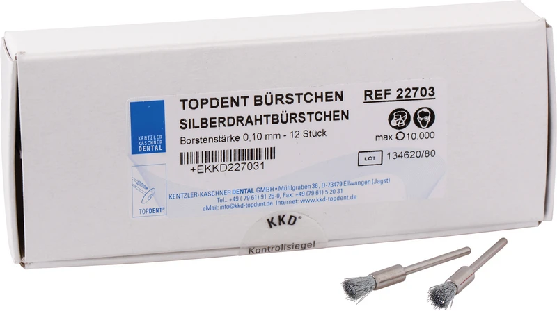 TOPDENT Silberdraht Bürstchen  Packung  12 Stück HP, gewellt, Stärke 0,10 mm
