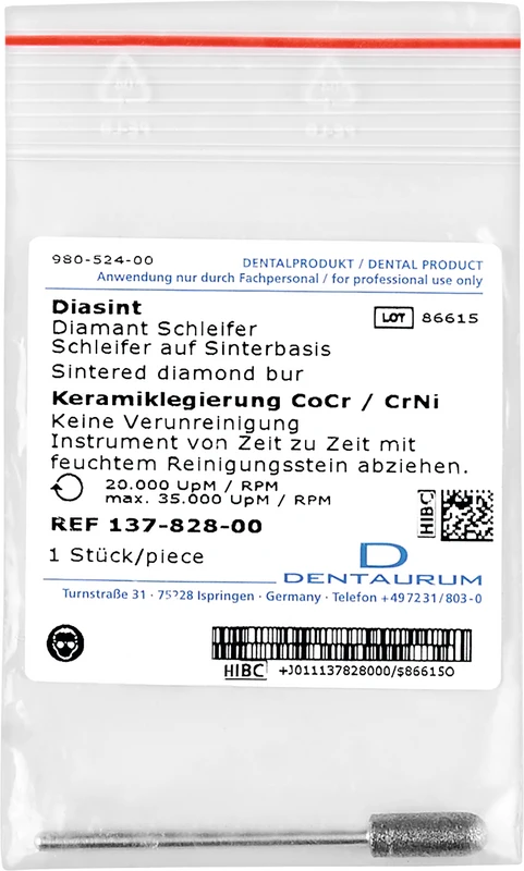 Diasint Diamantschleifer  Stück  zylindrisch, Stirn rund, groß, HP, Figur 143, ISO 050