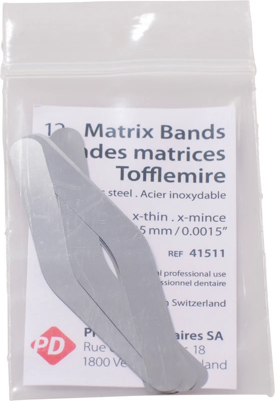 Matrizen nach Tofflemire  Packung  12 Stück Typ 1, Stärke 0,035 mm, für Erwachsene