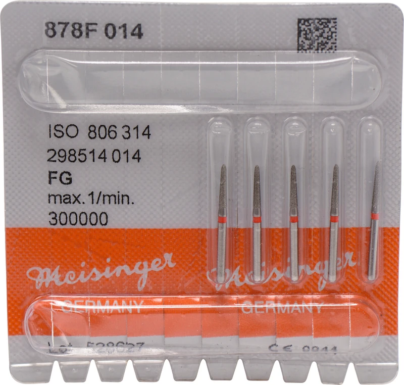 Diamanten 878  Packung  5 Stück rot fein, FG, Figur 298 Torpedo, 8 mm, ISO 014