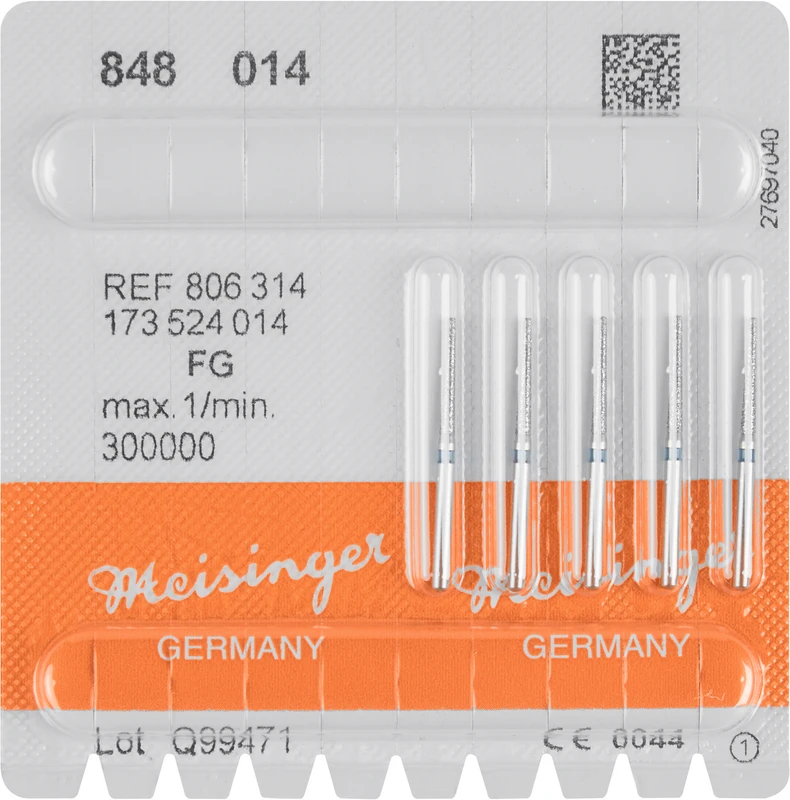 Diamanten 848  Packung  5 Stück blau mittel, FG, Figur 173 Konus Kante scharf, 10 mm, ISO 014
