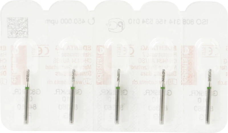 Diamanten 835KR  Packung  5 Stück grün grob, FG, Figur 156 Zylinder Kante rund, 4 mm, ISO 010