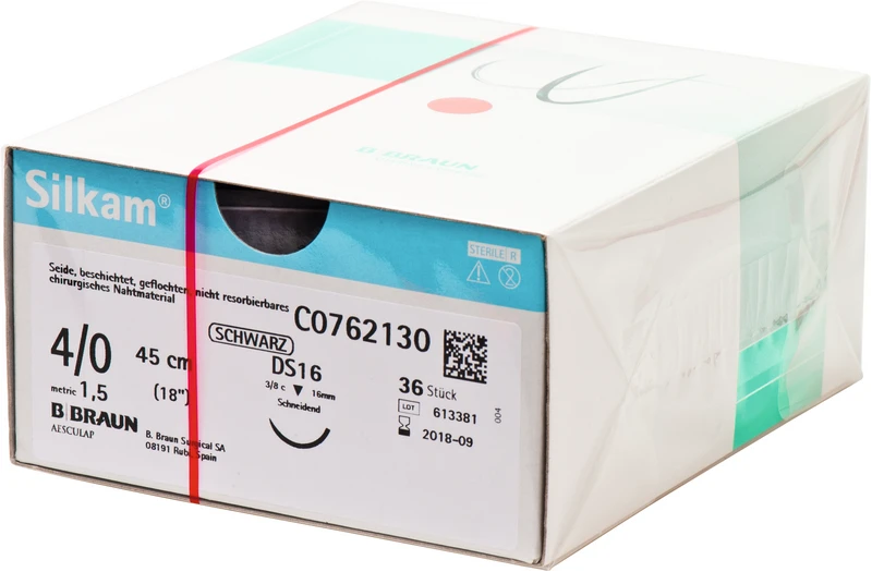 Silkam®  Packung  36 Stück schwarz, 45 cm, DS16, 3\8 Kreis, schneidend, 16 mm, USP 4\0