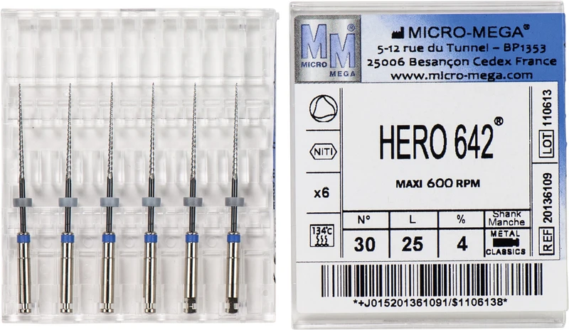 HERO 642 Feilen  Packung  6 Stück 25 mm, Taper.04, ISO 030