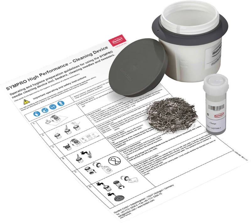 SYMPRO Nachrüstset  Packung  desinfizierbarer SYMPRO Reinigungsbecher, Reinigungsnadel, Leitfaden