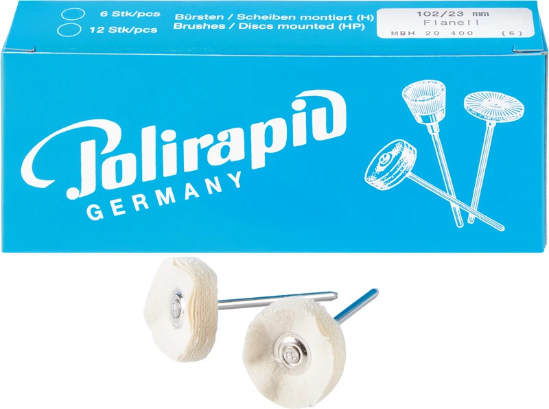 Miniaturbürsten Scheibe  Packung  6 Stück HP, Flanellstoff weich, Ø 23 mm