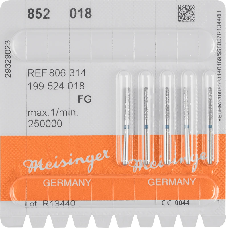Diamanten 852  Packung  5 Stück blau mittel, FG, Figur 199 Konus rund, 10 mm, ISO 018