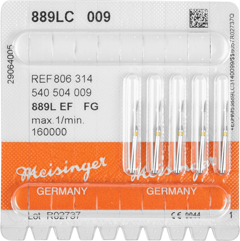 Diamanten 889  Packung  5 Stück gelb extra fein, FG, Figur 540 lang, Flamme, 3,5 mm, ISO 009