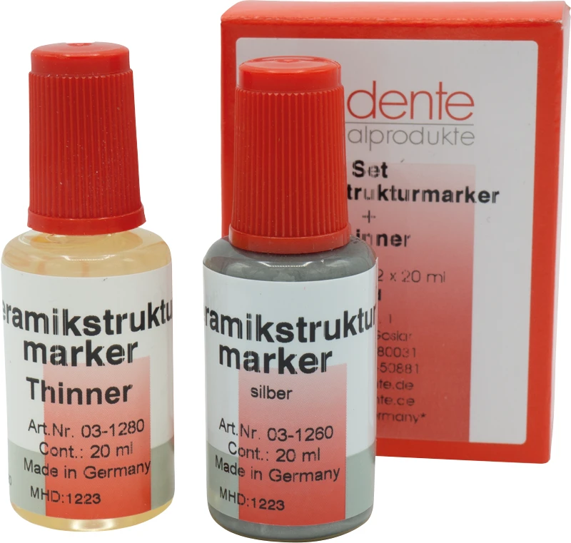 Keramikstrukturmarker  Packung  20 ml Flasche silber, 20 ml Flasche Verdünner