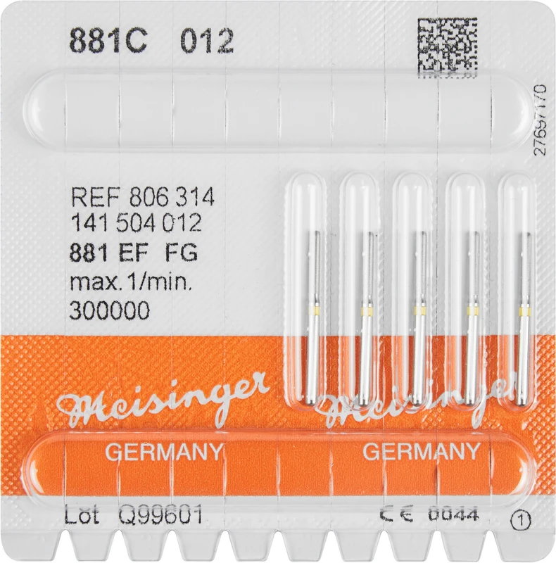 Diamanten 881  Packung  5 Stück gelb extra fein, FG, Figur 141 Zylinder rund, 8 mm, ISO 012