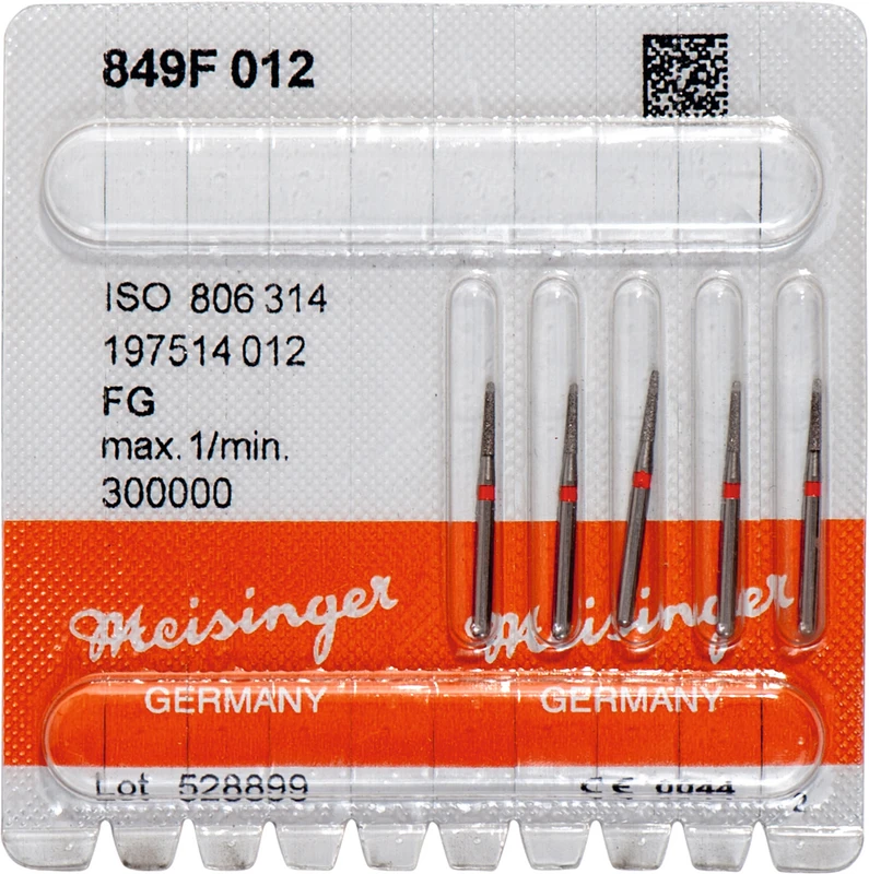 Diamanten 849  Packung  5 Stück rot fein, FG, Figur 197 Konus rund, 6 mm, ISO 012