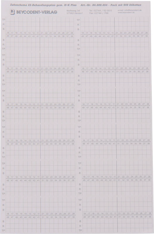 Zahnschema ZE   Packung  240 Stück