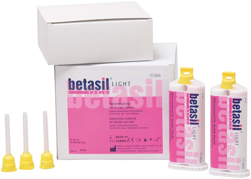 betasil® VARIO LIGHT  Großpackung  6 x 50 ml Kartusche light, 36 Mixing Tips gelb