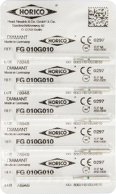 Diamantschleifer 010  Packung  5 Stück grün grob, FG, Figur 010, 1,1 mm, ISO 010