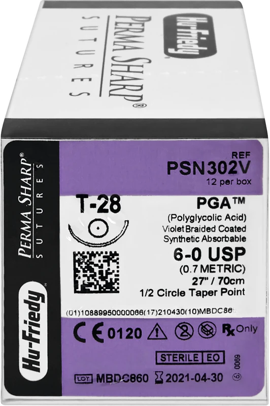 Perma Sharp PGA  Packung  12 Stück violett, 70 cm, T-28, 1\2 Kreis, Rundkörper, 17,5 mm, USP 6\0