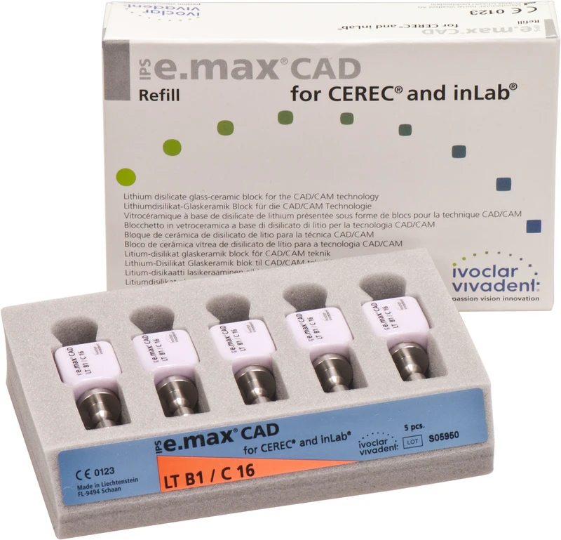 IPS e.max CAD Monolithic Solution for CEREC\inLab  Packung  5 Stück A-D Gr. C16, B1 LT