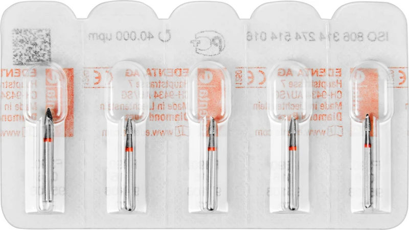 Diamanten 390  Packung  5 Stück rot fein, FG, Figur 274 Granate, 3,5 mm, ISO 016