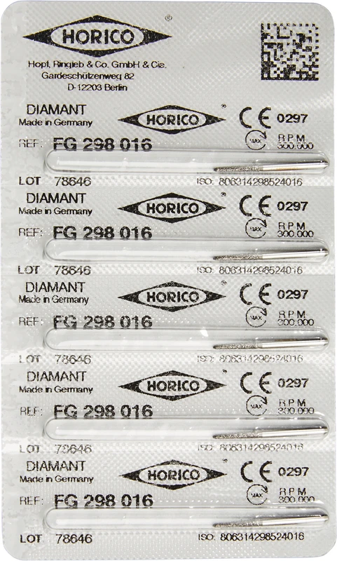 Diamantschleifer 298  Packung  5 Stück FG, Figur 298, 8 mm, ISO 016