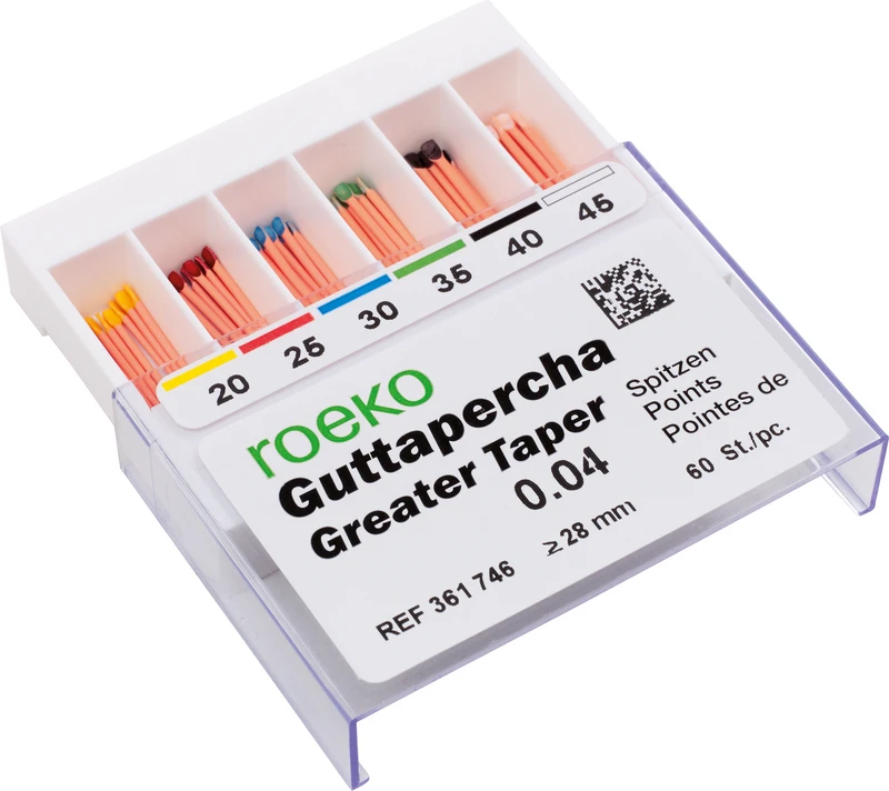 Guttapercha Greater Taper  Packung  60 Stück Taper.04 ISO 020